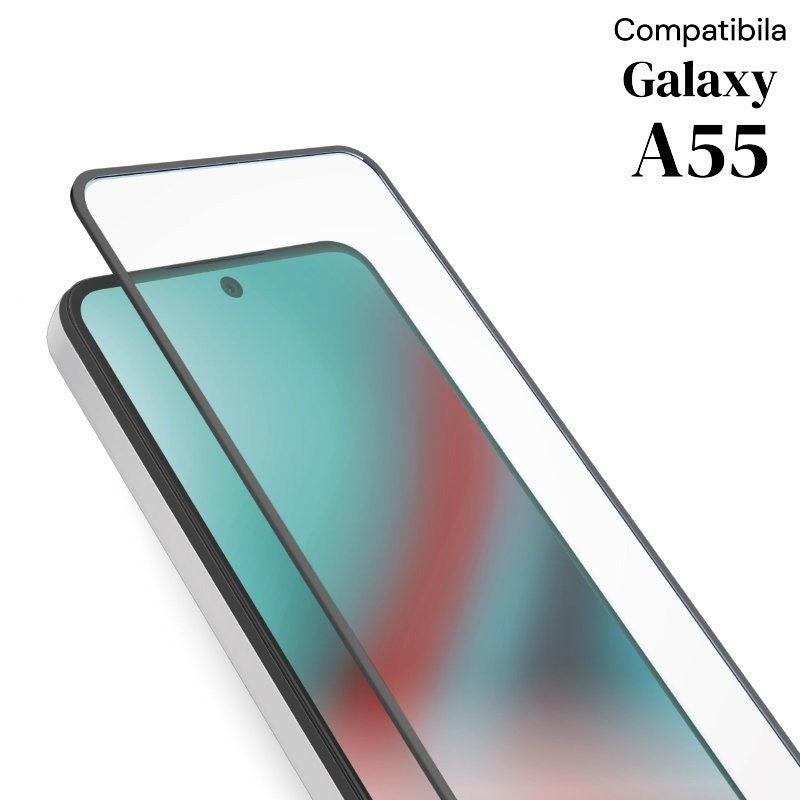 Folie de Protectie Ceramica, Klevo, Compatibila cu Samsung Galaxy A55, Ceramics 9D, Antisoc, Margini Negre, Transparent