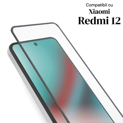 Folie de Protectie Ceramica, Klevo, Compatibila cu Xiaomi Redmi 12, Ceramics 9D, Antisoc, Margini Negre, Transparent