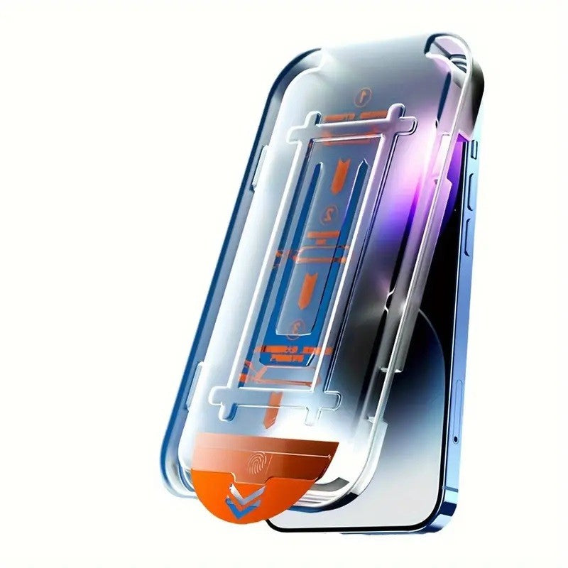 Folie de Protectie cu Instalare Rapida, Klevo, pentru Apple iPhone 15, Tempered Glass Easy Tool, Full Cover, Protectie Difuzor, HD, Margini Negre, Transparent