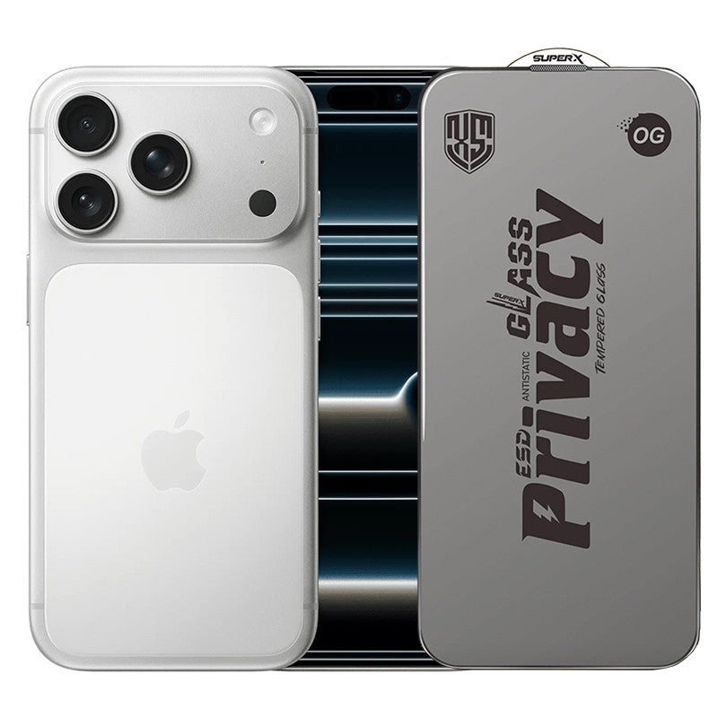 Folie de Protectie pentru Apple iPhone 17 Pro, Klevo, Sticla Securizata ESD Antistatica, Super-X Privacy OG, Margini Negre, 0.30 mm, Transparent