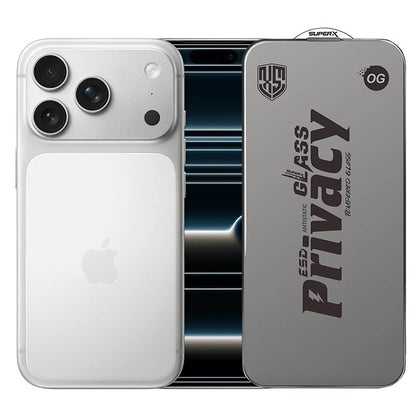 Folie de Protectie pentru Apple iPhone 17 Pro, Klevo, Sticla Securizata ESD Antistatica, Super-X Privacy OG, Margini Negre, 0.30 mm, Transparent