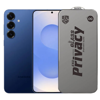 Folie de Protectie pentru Samsung Galaxy S25+, Klevo, Sticla Securizata ESD Antistatica, Super-X Privacy OG, Margini Negre, 0.30 mm, Transparent Inchis