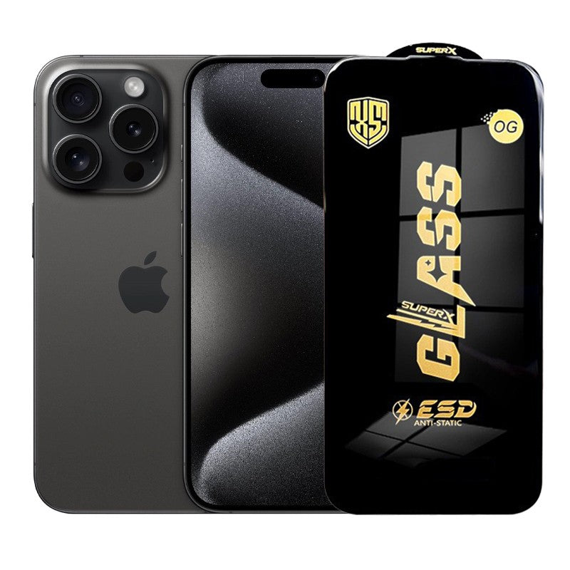 Folie de Protectie pentru iPhone 15 Pro, Klevo, Sticla Securizata ESD, Margini Negre, Rezistenta la Zgirieturi, Antistatica, 0.35 mm, Transparenta