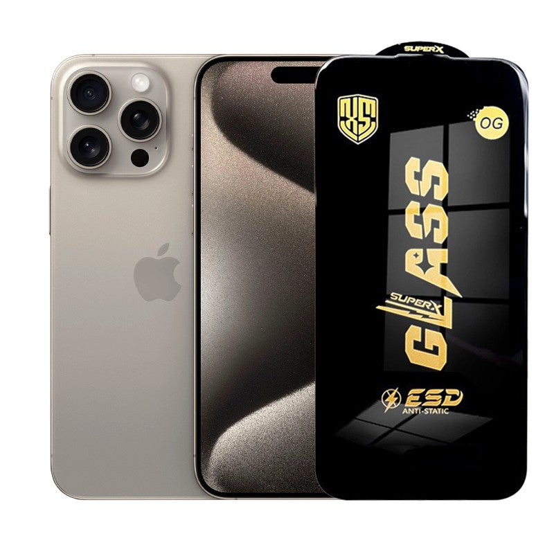 Folie de Protectie pentru iPhone 15 Pro Max, Klevo, Sticla Securizata ESD, Margini Negre, Rezistenta la Zgirieturi, Antistatica, 0.35 mm