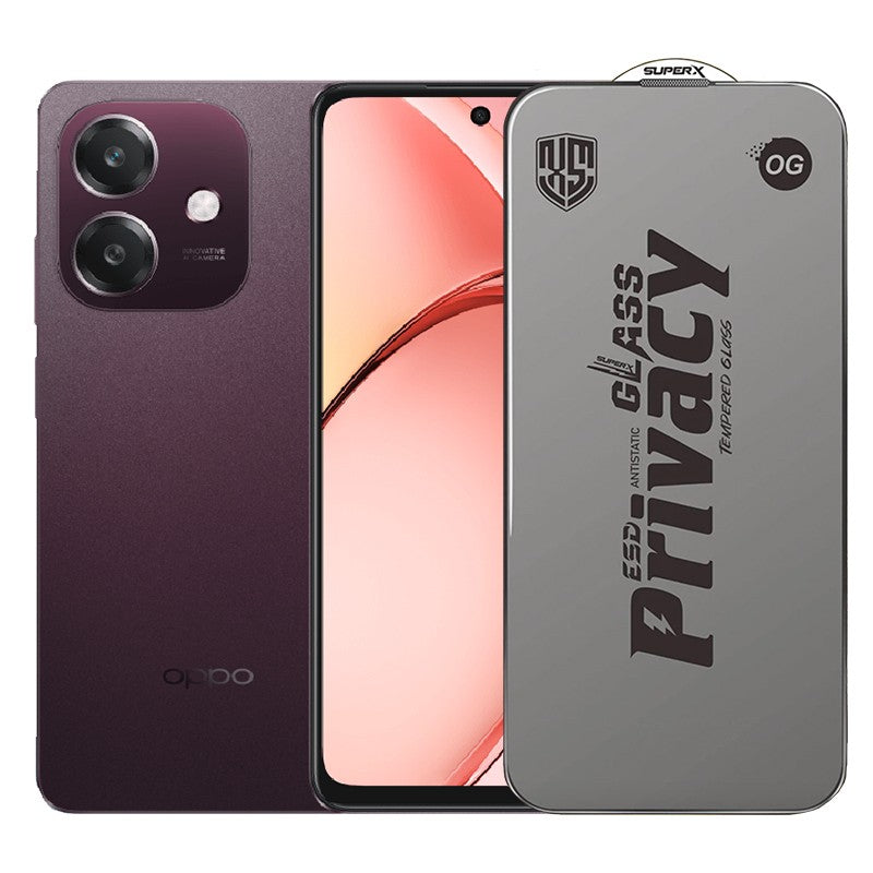 Folie de Protectie pentru Oppo A3, Klevo, Sticla Securizata ESD Antistatica, Super-X Privacy OG, Margini Negre, 0.30 mm, Transparent Inchis