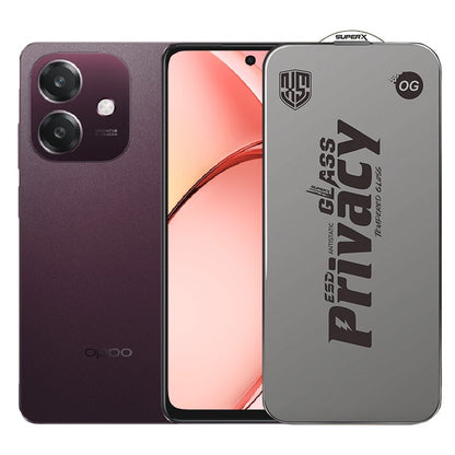 Folie de Protectie pentru Oppo A3, Klevo, Sticla Securizata ESD Antistatica, Super-X Privacy OG, Margini Negre, 0.30 mm, Transparent Inchis