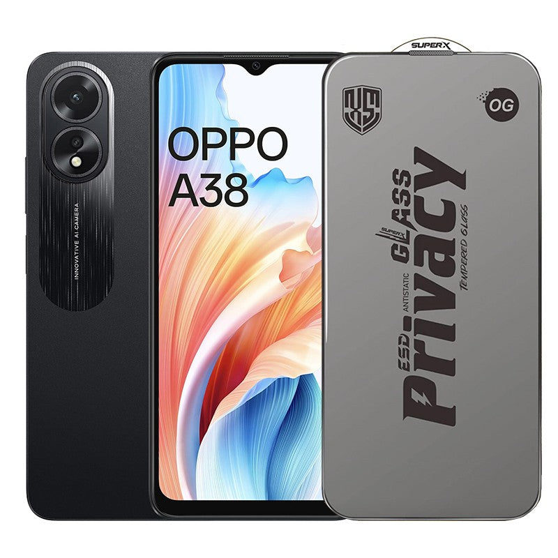 Folie de Protectie pentru Oppo A38, Klevo, Sticla Securizata ESD Antistatica, Super-X Privacy OG, Margini Negre, 0.30 mm, Transparent Inchis