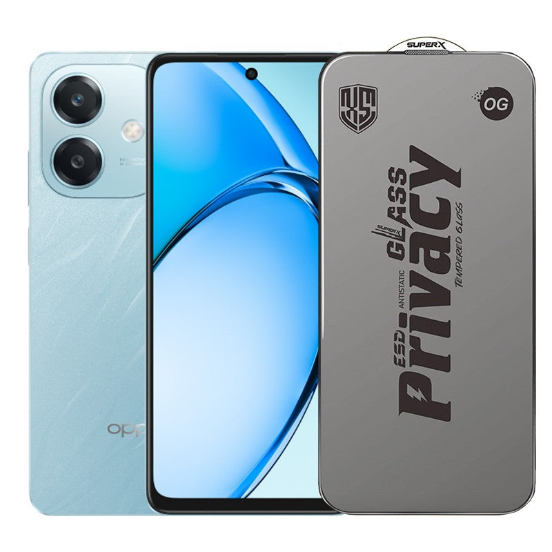 Folie de Protectie pentru Oppo A3x, Klevo, Sticla Securizata ESD Antistatica, Super-X Privacy OG, Margini Negre, 0.30 mm, Transparent Inchis