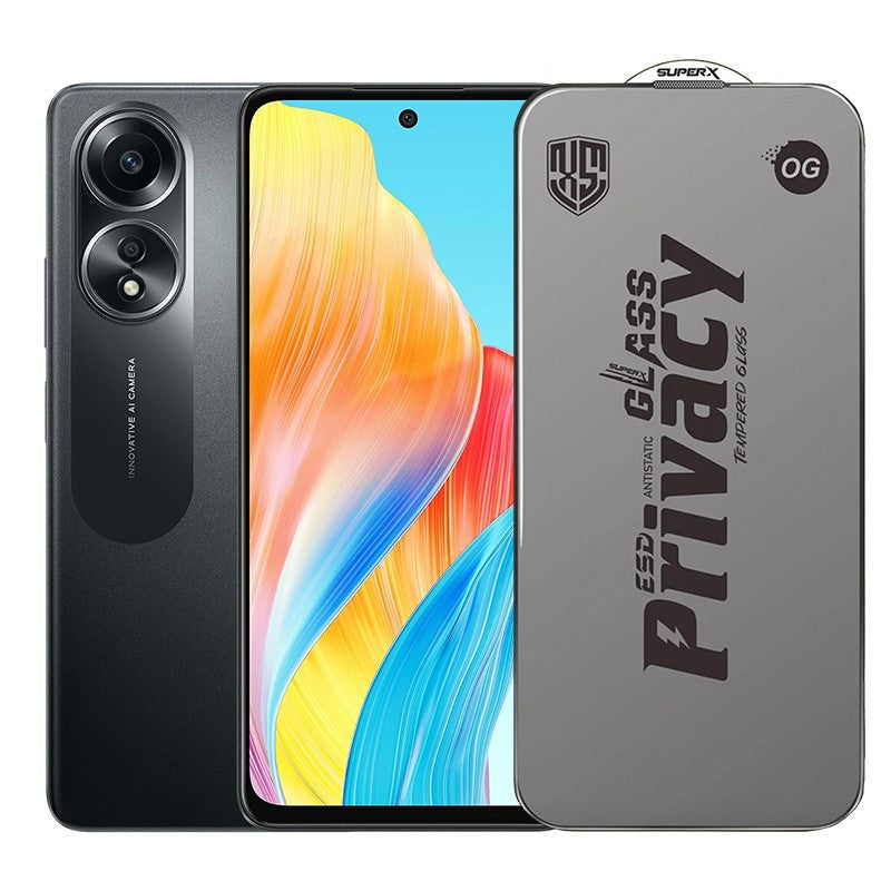 Folie de Protectie pentru Oppo A58, Klevo, Sticla Securizata ESD Antistatica, Super-X Privacy OG, Margini Negre, 0.30 mm, Transparent Inchis