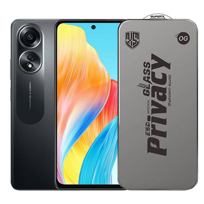 Folie de Protectie pentru Oppo A58, Klevo, Sticla Securizata ESD Antistatica, Super-X Privacy OG, Margini Negre, 0.30 mm, Transparent Inchis