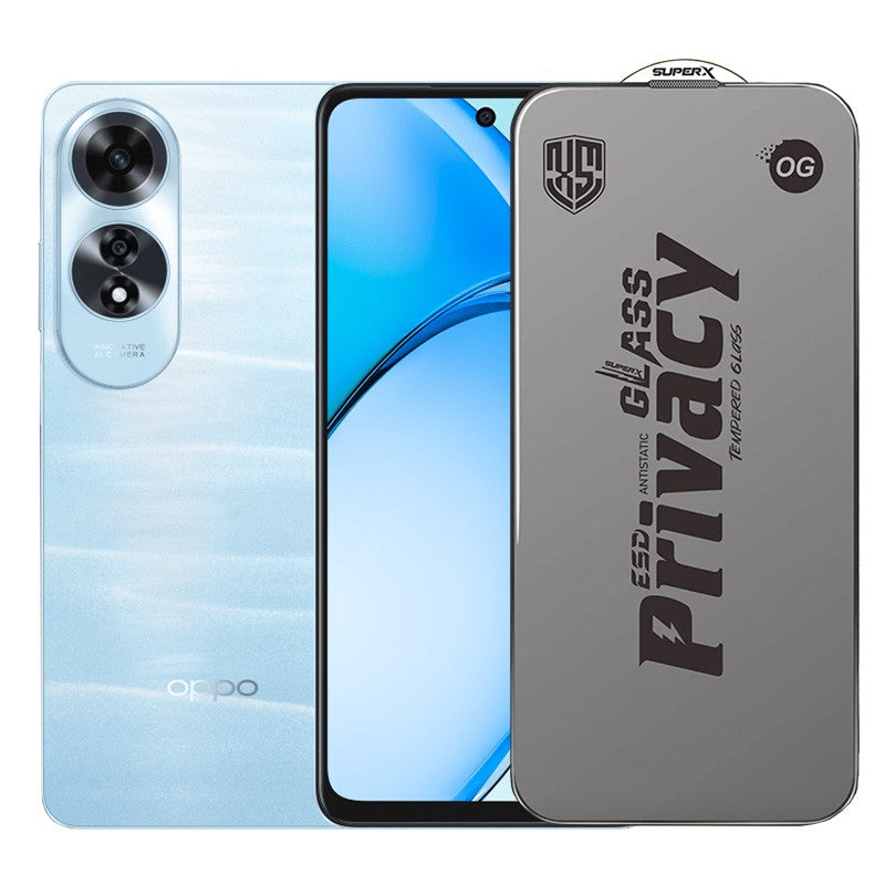 Folie de Protectie pentru Oppo A60, Klevo, Sticla Securizata ESD Antistatica, Super-X Privacy OG, Margini Negre, 0.30 mm, Transparent Inchis