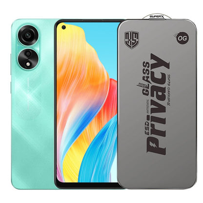 Folie de Protectie pentru Oppo A78, Klevo, Sticla Securizata ESD Antistatica, Super-X Privacy OG, Margini Negre, 0.30 mm, Transparent Inchis