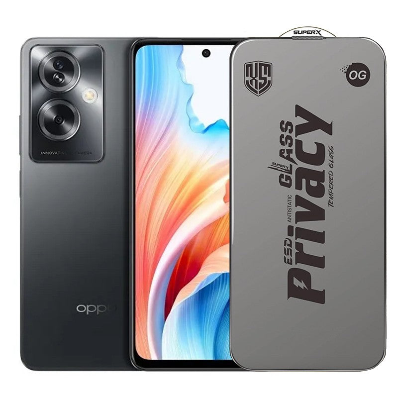 Folie de Protectie pentru Oppo A79, Klevo, Sticla Securizata ESD Antistatica, Super-X Privacy OG, Margini Negre, 0.30 mm, Transparent Inchis