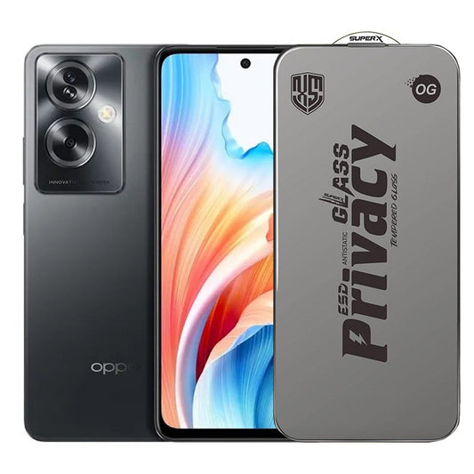 Folie de Protectie pentru Oppo A79, Klevo, Sticla Securizata ESD Antistatica, Super-X Privacy OG, Margini Negre, 0.30 mm, Transparent Inchis