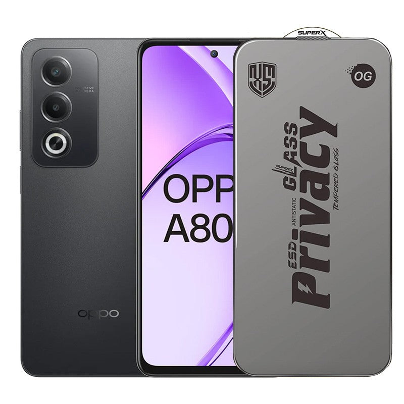 Folie de Protectie pentru Oppo A80, Klevo, Sticla Securizata ESD Antistatica, Super-X Privacy OG, Margini Negre, 0.30 mm, Transparent Inchis