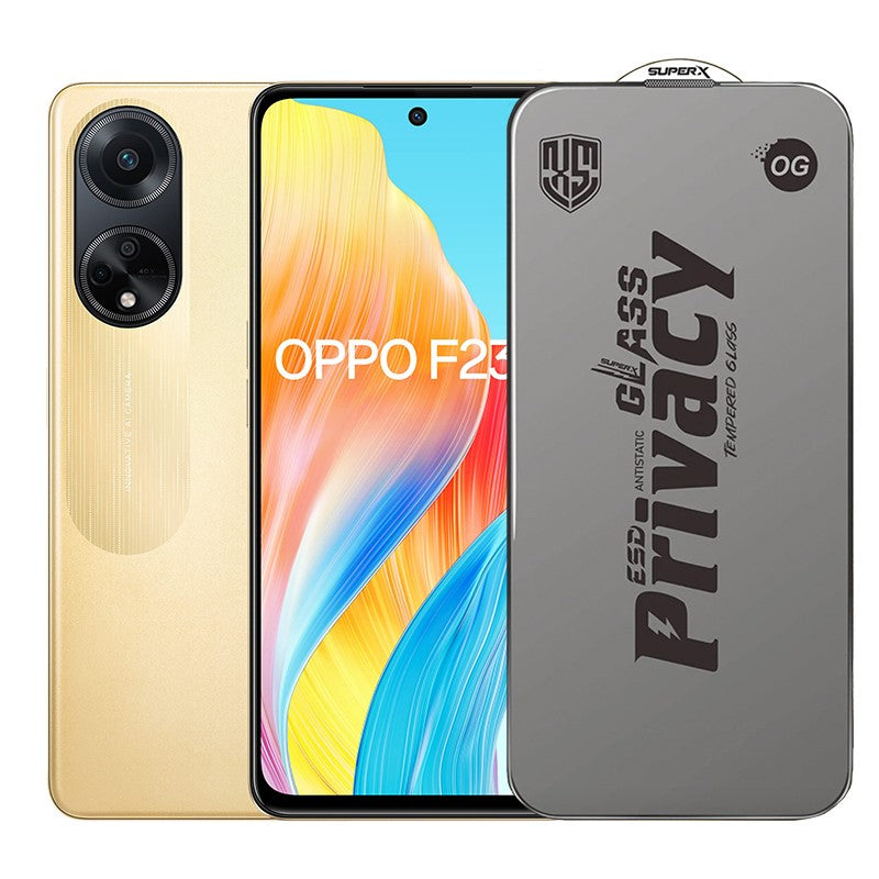 Folie de Protectie pentru Oppo F23, Klevo, Sticla Securizata ESD Antistatica, Super-X Privacy OG, Margini Negre, 0.30 mm, Transparent Inchis