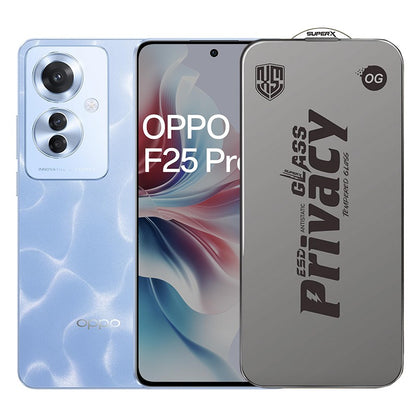 Folie de Protectie pentru Oppo F25 Pro, Klevo, Sticla Securizata ESD Antistatica, Super-X Privacy OG, Margini Negre, 0.30 mm, Transparent Inchis