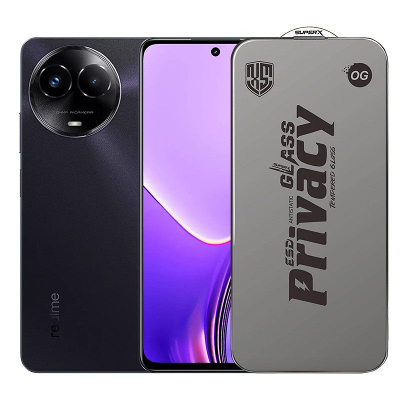 Folie de Protectie pentru Realme 11x, Klevo, Sticla Securizata ESD Antistatica, Super-X Privacy OG, Margini Negre, 0.30 mm, Transparent Inchis