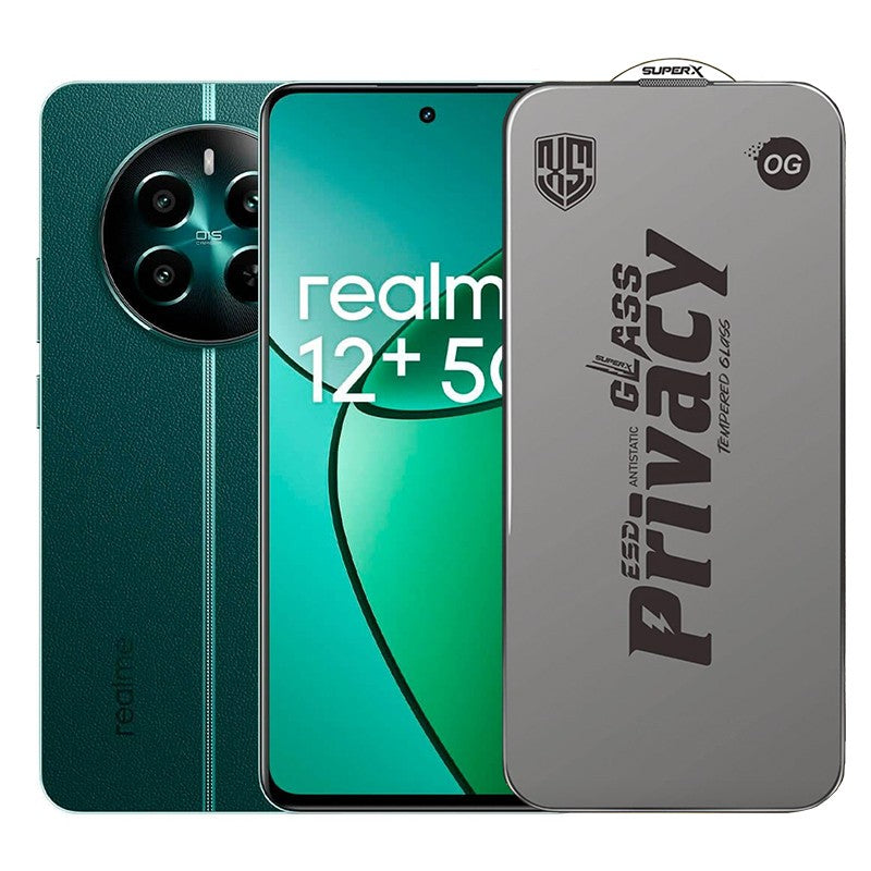 Folie de Protectie pentru Realme 12+, Klevo, Sticla Securizata ESD Antistatica, Super-X Privacy OG, Margini Negre, 0.30 mm, Transparent Inchis