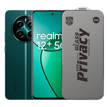 Folie de Protectie pentru Realme 12+, Klevo, Sticla Securizata ESD Antistatica, Super-X Privacy OG, Margini Negre, 0.30 mm, Transparent Inchis