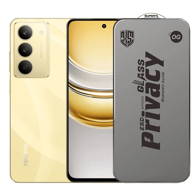 Folie de Protectie pentru Realme 14x, Klevo, Sticla Securizata ESD Antistatica, Super-X Privacy OG, Margini Negre, 0.30 mm, Transparent Inchis