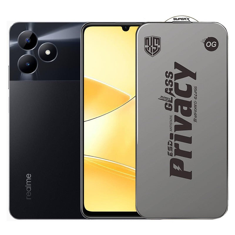 Folie de Protectie pentru Realme C51, Klevo, Sticla Securizata ESD Antistatica, Super-X Privacy OG, Margini Negre, 0.30 mm, Transparent Inchis