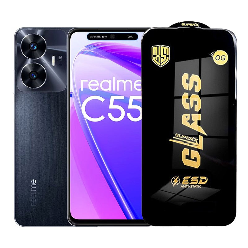 Folie de Protectie pentru Realme C55, Klevo, Sticla Securizata ESD, Margini Negre, Rezistenta la Zgirieturi, Antistatica, 0.35 mm, Transparenta