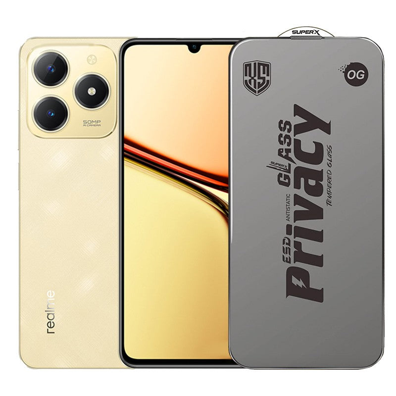Folie de Protectie pentru Realme C61, Klevo, Sticla Securizata ESD Antistatica, Super-X Privacy OG, Margini Negre, 0.30 mm, Transparent Inchis