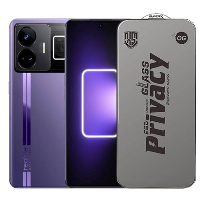 Folie de Protectie pentru Realme GT3, Klevo, Sticla Securizata ESD Antistatica, Super-X Privacy OG, Margini Negre, 0.30 mm, Transparent Inchis