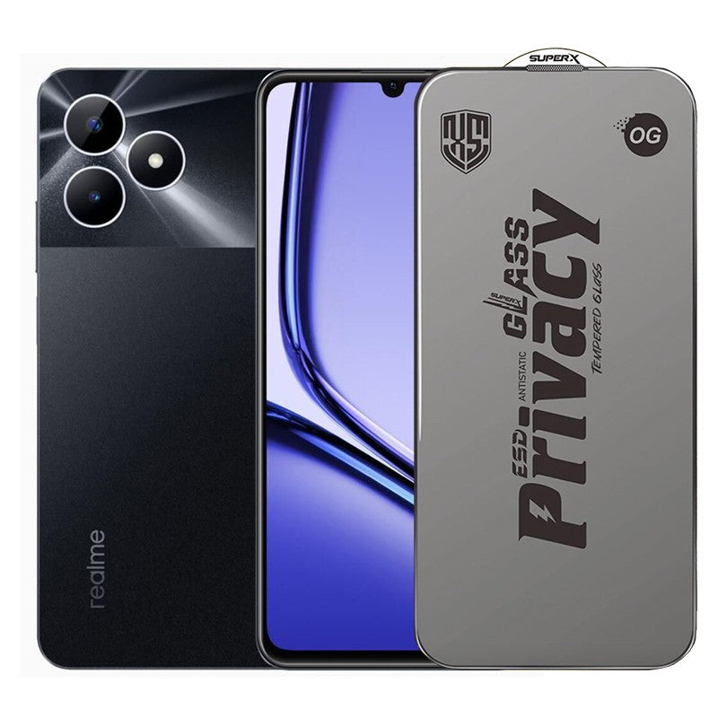 Folie de Protectie pentru Realme Note 50, Klevo, Sticla Securizata ESD Antistatica, Super-X Privacy OG, Margini Negre, 0.30 mm, Transparent Inchis