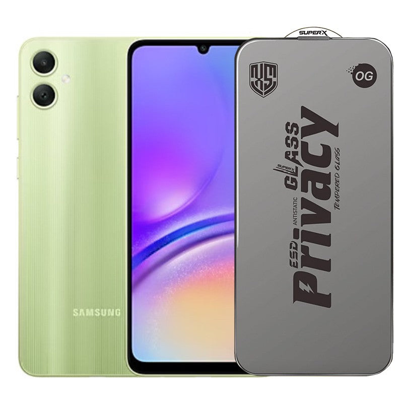 Folie de Protectie pentru Samsung Galaxy A05, Klevo, Sticla Securizata ESD Antistatica, Super-X Privacy OG, Margini Negre, 0.30 mm, Transparent Inchis