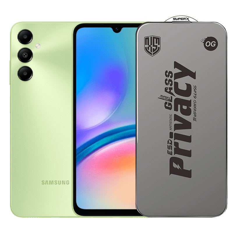 Folie de Protectie pentru Samsung Galaxy A05s, Klevo, Sticla Securizata ESD Antistatica, Super-X Privacy OG, Margini Negre, 0.30 mm, Transparent Inchis