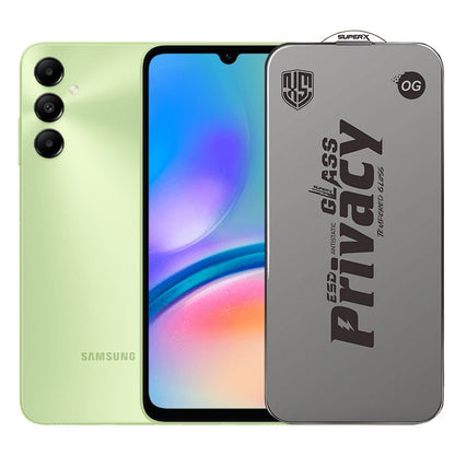 Folie de Protectie pentru Samsung Galaxy A05s, Klevo, Sticla Securizata ESD Antistatica, Super-X Privacy OG, Margini Negre, 0.30 mm, Transparent Inchis