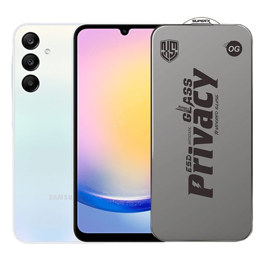 Folie de Protectie pentru Samsung Galaxy A25, Klevo, Sticla Securizata ESD Antistatica, Super-X Privacy OG, Margini Negre, 0.30 mm, Transparent Inchis