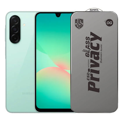 Folie de Protectie pentru Samsung Galaxy A26, Klevo, Sticla Securizata ESD Antistatica, Super-X Privacy OG, Margini Negre, 0.30 mm, Transparent Inchis