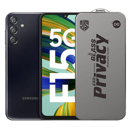 Folie de Protectie pentru Samsung Galaxy F15, Klevo, Sticla Securizata ESD Antistatica, Super-X Privacy OG, Margini Negre, 0.30 mm, Transparent Inchis