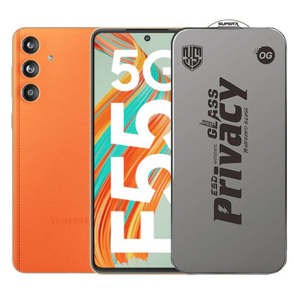 Folie de Protectie pentru Samsung Galaxy F55, Klevo, Sticla Securizata ESD Antistatica, Super-X Privacy OG, Margini Negre, 0.30 mm, Transparent Inchis