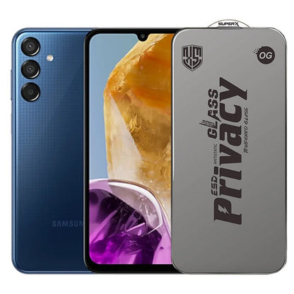 Folie de Protectie pentru Samsung Galaxy M15, Klevo, Sticla Securizata ESD Antistatica, Super-X Privacy OG, Margini Negre, 0.30 mm, Transparent Inchis