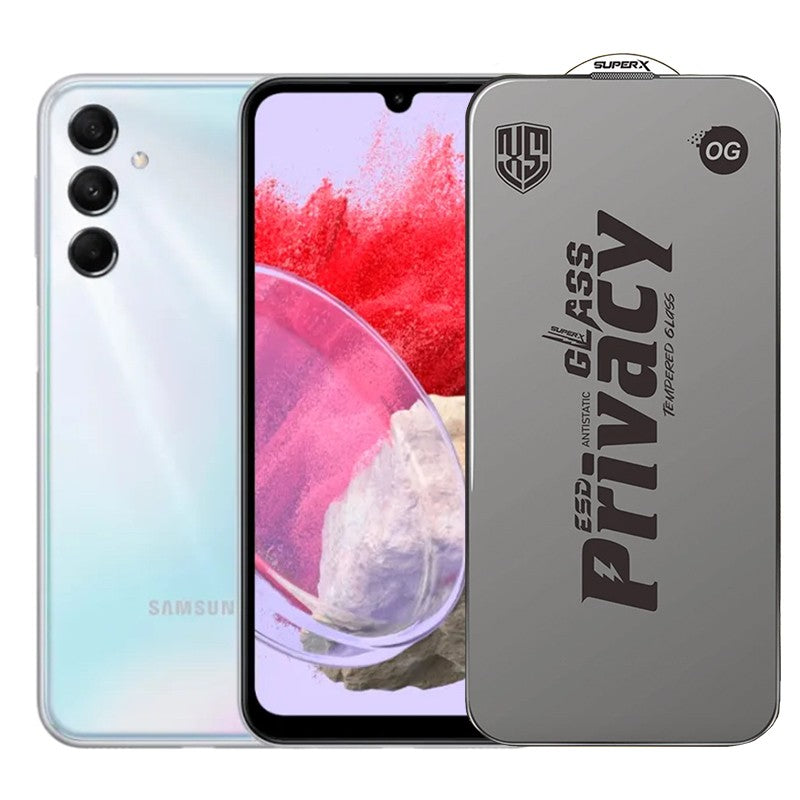 Folie de Protectie pentru Samsung Galaxy M34, Klevo, Sticla Securizata ESD Antistatica, Super-X Privacy OG, Margini Negre, 0.30 mm, Transparent Inchis
