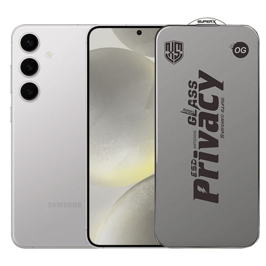 Folie de Protectie pentru Samsung Galaxy S24+, Klevo, Sticla Securizata ESD Antistatica, Super-X Privacy OG, Margini Negre, 0.30 mm, Transparent Inchis
