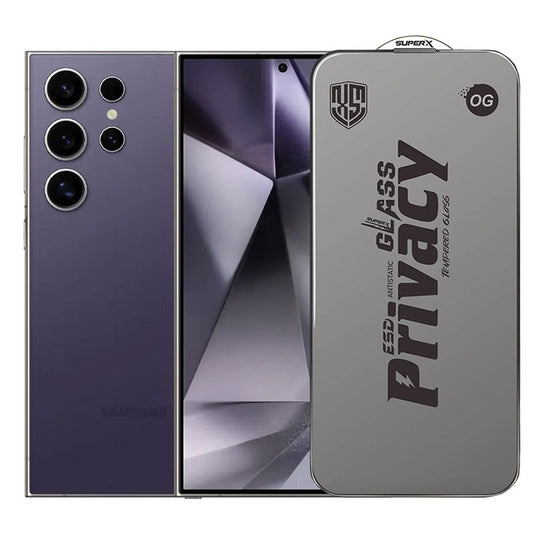 Folie de Protectie pentru Samsung Galaxy S24 Ultra, Klevo, Sticla Securizata ESD Antistatica, Super-X Privacy OG, Margini Negre, 0.30 mm