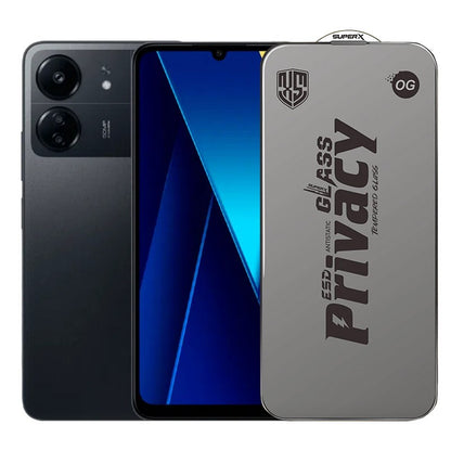 Folie de Protectie pentru Xiaomi Poco C65, Klevo, Sticla Securizata ESD Antistatica, Super-X Privacy OG, Margini Negre, 0.30 mm, Transparent Inchis