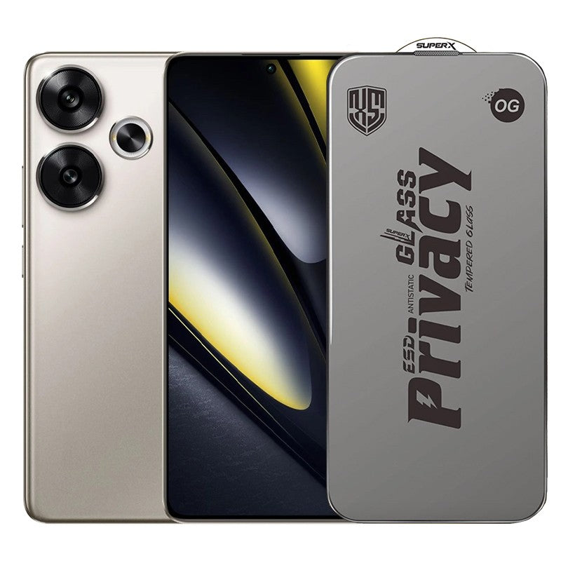 Folie de Protectie pentru Xiaomi Poco F6, Klevo, Sticla Securizata ESD Antistatica, Super-X Privacy OG, Margini Negre, 0.30 mm, Transparent Inchis