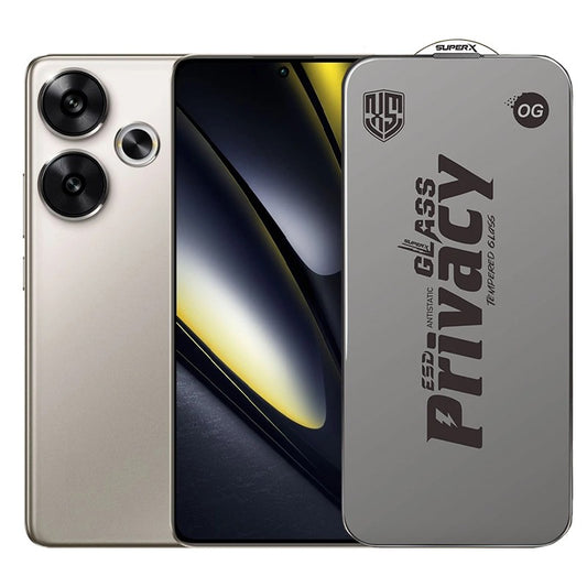 Folie de Protectie pentru Xiaomi Poco F6, Klevo, Sticla Securizata ESD Antistatica, Super-X Privacy OG, Margini Negre, 0.30 mm, Transparent Inchis