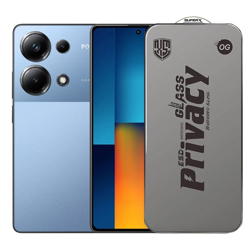 Folie de Protectie pentru Xiaomi Poco M6 Pro, Klevo, Sticla Securizata ESD Antistatica, Super-X Privacy OG, Margini Negre, 0.30 mm, Transparent Inchis