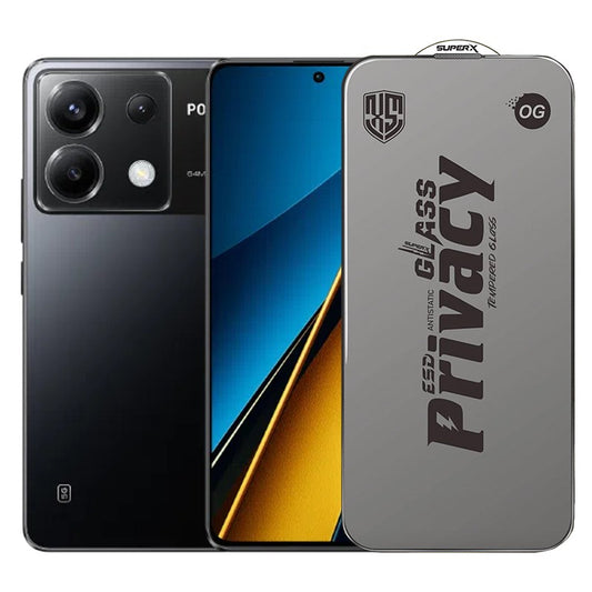 Folie de Protectie pentru Xiaomi Poco X6, Klevo, Sticla Securizata ESD Antistatica, Super-X Privacy OG, Margini Negre, 0.30 mm, Transparent Inchis
