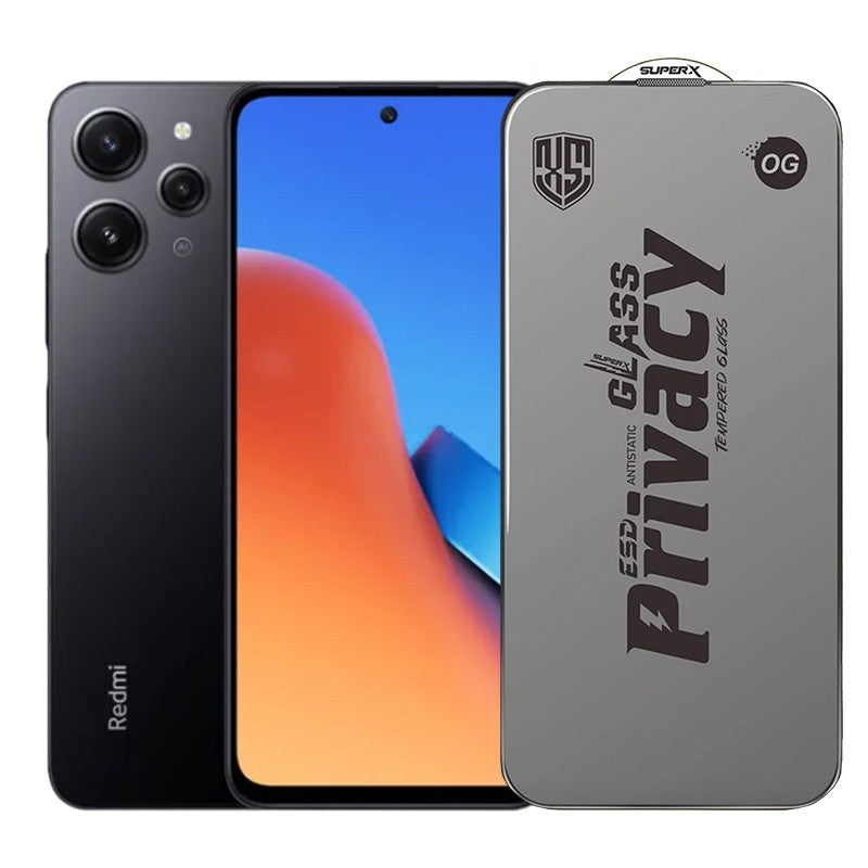 Folie de Protectie pentru Xiaomi Redmi 12, Klevo, Sticla Securizata ESD Antistatica, Super-X Privacy OG, Margini Negre, 0.30 mm, Transparent Inchis