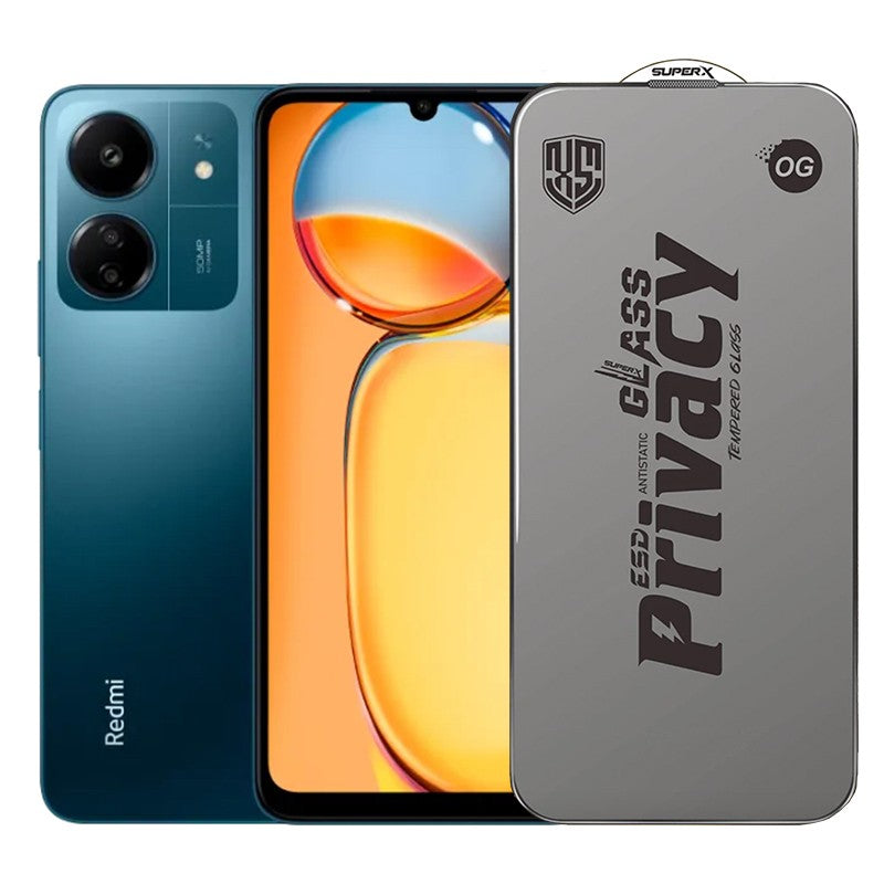 Folie de Protectie pentru Xiaomi Redmi 13C, Klevo, Sticla Securizata ESD Antistatica, Super-X Privacy OG, Margini Negre, 0.30 mm, Transparent Inchis