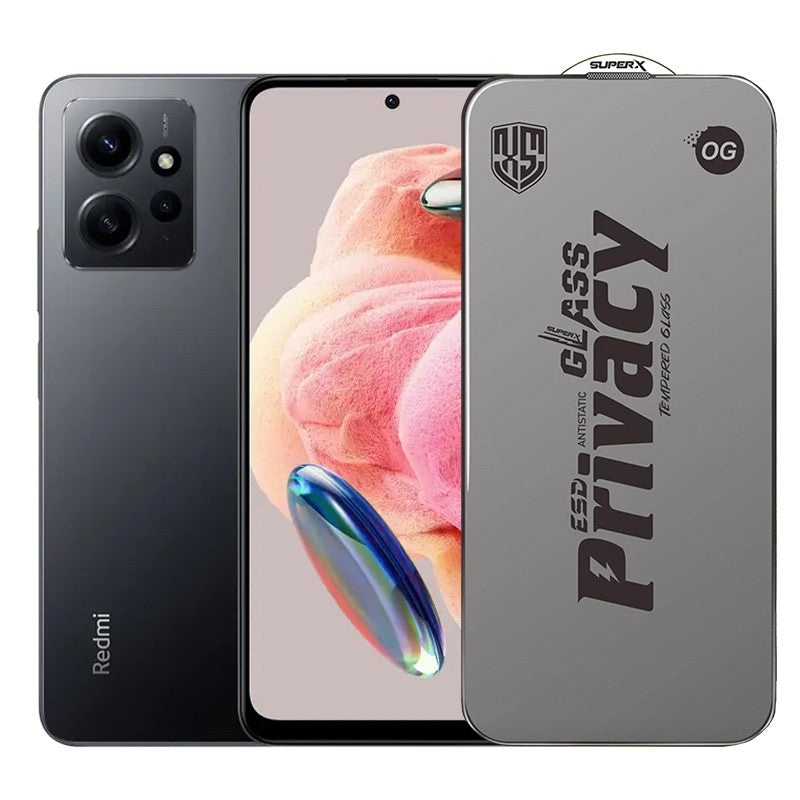 Folie de Protectie pentru Xiaomi Redmi Note 12, Klevo, Sticla Securizata ESD Antistatica, Super-X Privacy OG, Margini Negre, 0.30 mm, Transparent Inchis
