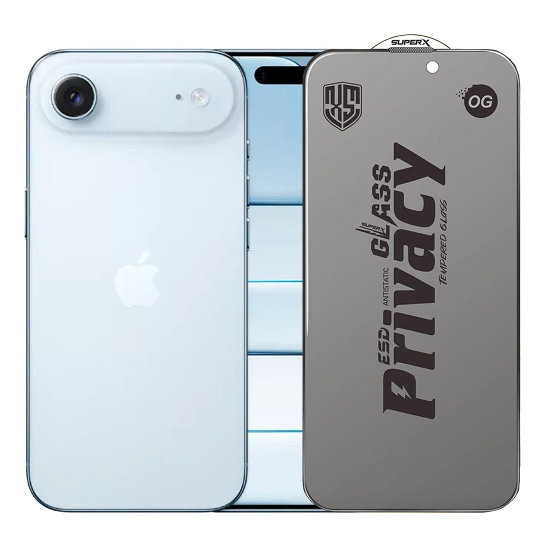 Folie de Sticla Privacy OG pentru Apple iPhone 17 Air, Klevo, Sticla Securizata ESD Antistatica, Super-X, cu Margini Negre, Rezistenta la Zgirieturi, 0.30 mm, Transparenta